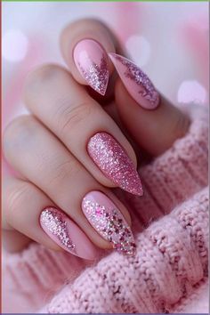 #BEAUTY ,#REALATIONSHIPS #Fashion #Outfits #SUMMER Outfits #Animals Pink New Years Nails, Pink Nail Aesthetic, Pink Nails Stiletto, Pink And Gold Nail Designs, Holiday Manicure Ideas, Holiday Nails Winter Christmas, Glitter Nail Designs, Winter Nail Ideas