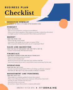 the business plan checklist is shown in blue and yellow