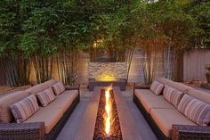 a fire pit in the middle of a patio