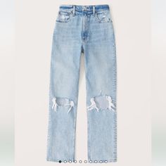 Abercrombie & Fitch “The ‘90s Straight Ultra High Rise” Light Wash Distressed Jeans. Nwt. Size 22. Smoke Free Home. High Rise Straight Jeans, Shirt Tucked In, Love Jeans, I'm With The Band, Abercrombie And Fitch Jeans, Cute Everyday Outfits, Back To School Outfits