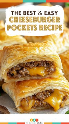 the best and easy cheeseburger pockets recipe on a plate with text overlay