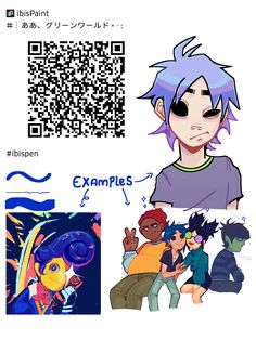 an image of some cartoon characters with qr code in the background and text that says examples