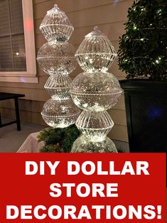 an advertisement for dollar store decorations is displayed in front of a house with the words diy dollar store decorations