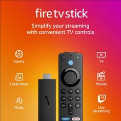 the fire tv stick lite is shown with its remote control and features icons on it