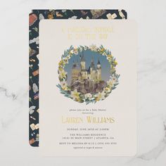 the front and back of a card with an image of hogwarts castle on it