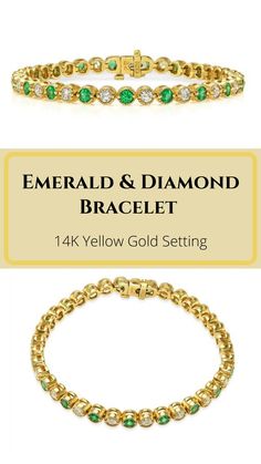 2.20 Carats Emerald and Diamond Bracelet in 14K Yellow Gold. #amazingjewelry #braceletsidea #fashionbracelet #charmsbracelet Formal Emerald Diamond Bracelet With Brilliant Cut, Formal Emerald Diamond Bracelet, Classic Gold Tennis Bracelet With Emeralds, Classic Emerald Tennis Bracelet In Yellow Gold, Elegant Green Diamond Bracelet In 14k Gold, Classic Yellow Gold Emerald Tennis Bracelet, Green Brilliant Cut Diamond Bracelet For Anniversary, Green Emerald Diamond Bracelet For Anniversary, Round Green Diamond Emerald Bracelet