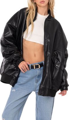 EDIKTED Oversize Faux Leather Bomber Jacket | Nordstrom College Wishlist, Cotton Lycra Fabric, College Organization, Photography Couples, Leather Jacket Outfits, Lycra Fabric, Fire Fits, Idea Board, Outfits 2022