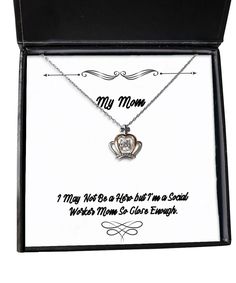 A message from the heart! This Mom Crown piece features .925 sterling silver and is sure to make your loved ones smile with its charm when it arrives gift-ready in our lovely custom packaging! As an added bonus, we include exclusive cards you can proudly display on your shelf or give away as a thoughtful present; these messages express exactly how much you care about each person. Elegance and strength are beautifully captured in our Luxe Crown necklace. Representing not only the strength of a Queen but also her sheer grace and sophistication. Product Features - This Mom Crown Pendant Necklace is carefully crafted from genuine .925 sterling silver and then topped with stunning rose gold plating for added color and shine. We then polish each piece to pure perfection. - Each Luxe Crown neckla Crown Pendant Necklace, Crown Necklace, Custom Packaging, Wedding Jewellery Necklace, Message Card, Wedding Necklace, Rose Gold Plates, Wedding Jewelry, Gifts For Mom