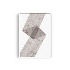 a gray and white abstract art piece with an irregular shape in the middle, against a white background