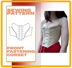 the front and back of a sewing pattern for a corset with buttons on it