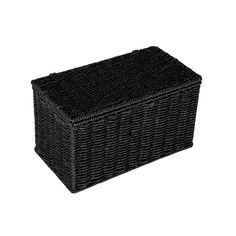 an empty black wicker basket on a white background