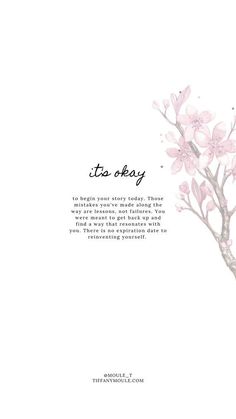 the words are written in black and white ink on a pink flowered branch with leaves