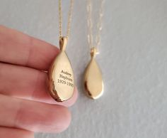 "Personalized Teardrop Pendant Necklace for Human Ashes, Teardrop necklaces for mom Memorial Jewelry Urn For Cat Dog Ashes Pet Loss Gift Pendant 13x24 mm About 19\" long chain. (if you want longer or shorter chain, just leave a note when you check out) This delicate small charm is made to carry only a small amount of ashes." Teardrop Locket Necklace For Keepsake, Teardrop Locket Necklace Keepsake, Teardrop Locket Jewelry As Gift, Teardrop Jewelry For Mother's Day Anniversary, Gift Teardrop Pendant Drop Necklace With Lobster Clasp, Teardrop Jewelry For Anniversary And Mother's Day, Personalized Gold Teardrop Jewelry, Personalized Teardrop Pendant Necklace For Keepsake, Personalized Teardrop Pendant Keepsake Jewelry