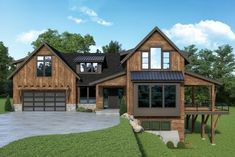 this is an artist's rendering of a house in the country style with lots of windows