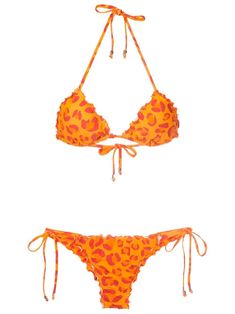 orange stretch-design all-over leopard print self-tie fastening triangle cup Be mindful to try on swimwear over your own garments. Cute Orange Bathing Suits, Orange Bathing Suits, Orange Bikinis, Orange Bathing Suit, Bright Swimwear, Colorful Bathing Suit, Orange Swimwear, Orange Swimsuit, Trendy Bikinis