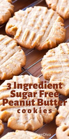 three ingredient sugar free peanut butter cookies on a cooling rack