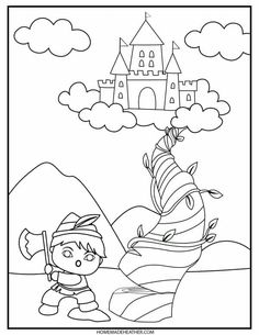 an image of a cartoon character in front of a castle with clouds and a flag