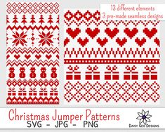 christmas jumper patterns with hearts and snowflakes