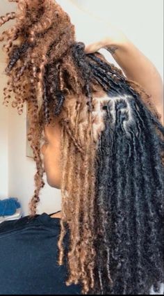 Starter Locs Color Ideas, Loc Styles For Medium Length Hair, Faux Locs Over Starter Locs, Curly Natural Locs, Starter Locs On 3b/3c Hair, Locs Hairstyles Dyed, Different Size Locs, Pencil Sized Locs