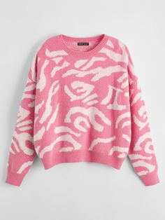 Pink Tiger, Raglan Sleeve Sweater, Allover Pattern, Pullover Outfit, Drop Shoulder Sweaters