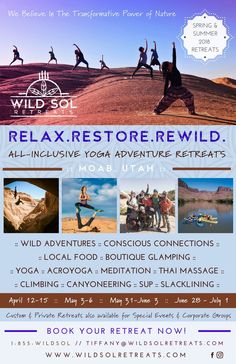 a flyer for the wild soi yoga event with images of people doing different poses