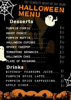 the halloween menu is ready to be eaten