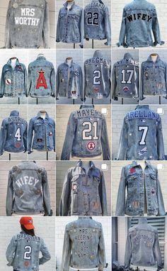 Custom Jean Jacket | Denim Jacket | Personalized | Baseball | New York Yankees Add YANKEES, the last name of your favorite player, or YOUR name to the back of your custom jacket! No two are exactly alike, as it is truly made to order just for YOU Astros patches and their placement will be decided by seller. Please PM if you have any questions! A MAXIMUM of 10 letters across. Color variation may occur due to distressing. Jackets may vary slightly in style depending on availability. INFORMATION TO Jean Jacket Baseball Outfit, Nfl Jean Jacket Diy, Baseball Mom Jacket, Football Mom Jean Jacket, Hockey Mom Jean Jacket, Jean Patch Jacket, Sports Jean Jacket Diy