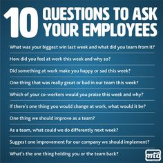 a poster with the words 10 questions to ask your employees