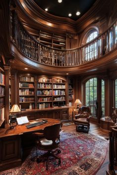 Wood Paneled Library Office, Wooden Library Design, Cool Study Room Ideas, Old Fashioned Study, Mahogany Wood Interior Design, Publishing House Aesthetic, Brown House Interior, Academia Home Aesthetic, Home Office With Library