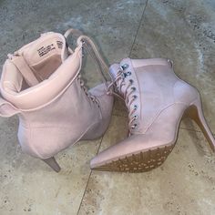 Brand New Pink Stiletto Boots! Trendy Heeled Boots With 4-inch Heel, Trendy Ankle Boot Heels With 4-inch Heel, Trendy Wrapped Heel Ankle Boots, Trendy Ankle Boots With Wrapped Heel, Trendy Ankle Boot Heels With Wrapped Heel, Light Pink Boots, Pink Stilettos, Pink Boots, Stiletto Boots