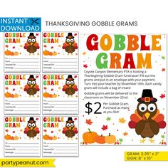 printable thanksgiving gobble gramm game for kids with an owl and pumpkin on it