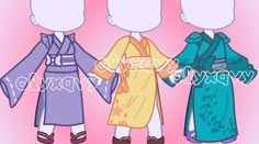 three cartoon characters are holding hands and wearing kimonos