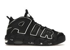 Women's Nike Air More Uptempo Sneakers in Black/Silver. Nike Air More Uptempo Black, Hot Sneakers, Danner Mountain Light Boot, Sneaker Brands, Nike Sneakers, Black Metallic