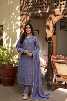 Formal Purple Sets With Chikankari Embroidery, Formal Purple Unstitched Suit With Dabka Work, Purple Embroidered Lawn Suit For Diwali, Purple Embroidered Lawn Suit For Wedding, Purple Unstitched Suit With Floral Embroidery And Long Sleeves, Traditional Purple Lawn Suit With Floral Embroidery, Embroidered Purple Lawn Suit With Straight Kurta, Bollywood Style Embroidered Purple Lawn Suit, Purple Unstitched Suit With Floral Embroidery