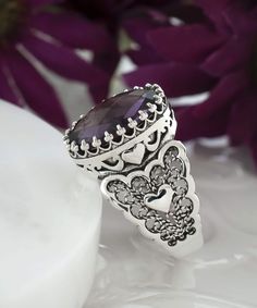 Looking to add some elegance to your jewelry collection? Look no further than this exquisite February birthstone Amethyst gemstone 925 sterling silver cocktail ring! With its double-sided faceted oval cut Amethyst gemstone and intricate filigree art design, this ring is sure to turn heads and make a statement. Not only is this ring a beautiful addition to any outfit, but it also symbolizes purity and new beginnings - making it a meaningful gift for special occasions like birthdays, anniversaries Edwardian Women, Wing Ring, Alexandrite Gemstone, Ornate Ring, Filigree Heart, Magic Stones, Artisan Jewelry Handmade, Ring Purple, Bold Rings