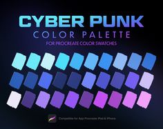 Hello! Here are 30 Cyberpunk Neon Color swatches that we picked out so you can only import and use in the Pro Creator app. These colors cover warm, cool tones that are old but also modern. Cyberpunk Neon Color Palette, Futuristic light color, Procreate Palette, Procreate Tools, Swatches | Colors for Procreate on iPad 30 Colors Hope you will like it After purchase, You can download the file from your Safari web browser, not the Etsy app.  Once files are downloaded, you must open the file, the pal Rgb Palette, Neon Color Palette, Procreate Palette, Visuell Identitet, Desain Buklet, Color Palette Challenge, Palette Design