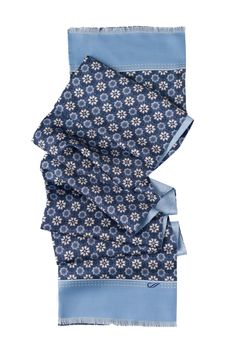 Enhance your wardrobe with this refined silk scarf. With a medallion floral motif, this scarf will add sophisticated style to any outfit. 100% Made in Como, Italy. Sized for a perfect drape: Approx: 8.5” x 70”. This allows for an elegant look that sets you apart. Most men's scarves of this type are available in a 60"-63" length which is simply too short for most men for adequate coverage and drape. 100% silk twill: A soft, silky fabric traditionally used in men's tailoring for its look and its d Mens Silk Scarf, Luxury Silk Scarves With Floral Print, Mens Silk Scarves, Luxury Blue Silk Scarf For Men, Luxury Blue Silk Scarves, Luxury Blue Silk Scarf, Luxury Blue Silk Rectangular Scarf, Luxury Silk Floral Print Scarves, Mens Scarves