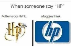 two different logos, one with harry potter and the other with hp