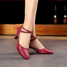 Category:Modern Dance Shoes; Upper Materials:Leather; Lining Material:Fabric; Heel Type:Cuban Heel; Gender:Women's; Size Suggestion:standard size, for people with wide feet, please choose one size up if necessary.; Style:Heel; Outsole Materials:Leather; Occasion:Performance,Square Dance,Party Evening Wear; Age Group:Adults'; Closure Type:Buckle; Customized Shoes:Customizable; Listing Date:07/25/2023; Production mode:Self-produce; Foot Length:; Size chart date source:Provided by Supplier. Low Heel Dance Heels, Pointed Toe Dance Shoes With Heel Strap, Party Dance Shoes With Heel Strap And Round Toe, Fitted Round Toe Court Shoes For Party, Spring Party Dance Shoes With Round Toe, Spring Party Dance Shoes With Heel Strap, Party Dance Shoes With Heel And Ankle Straps, Fitted Pointed Toe Dance Shoes For Summer, Leather Closed Toe Court Shoes For Party