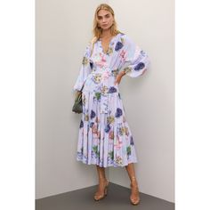 Purple Floral (100% Tencel). Casual dress. V-neck. Long sleeve. Pull on closure. 50.5" from shoulder to hemline. Imported Romantic Evening, Prabal Gurung, Rent The Runway, Tall Girl, Delicate Jewelry, Closet Designs, Wide Brimmed Hats, Tiered Dress, Wide Brimmed