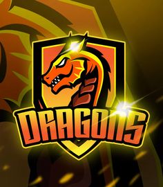 the dragon logo is shown on an orange and black background with gold accents, while it appears to be glowing