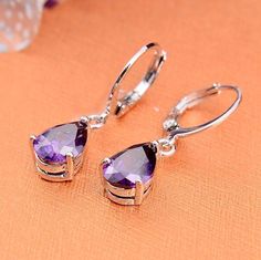 Casual Earrings, Purple Earrings, Purple Rhinestone, Trendy Earrings, Crystal Drop Earrings, Amethyst Earrings, Girls Earrings, Simple Earrings, Water Drop