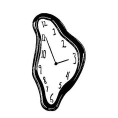 a black and white drawing of a clock