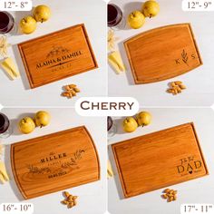 four pictures showing different stages of cutting lemons and cherries on a cutting board