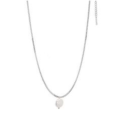 Indulge in pure elegance with our Cabana Necklace. Adorned with a lustrous freshwater pearl pendant, this delicate chain adds a touch of sophistication to any outfit. Elevate your look and evoke the feeling of a luxurious tropical retreat with this piece. Please note due to the nature of authenic real freshwater pearls, no two pearls will be the same. Please expect irregularities in shape, colour and size. Materials: Silver 316L Stainless Steel Gold Plated: Silver 316L Stainless steel and plated Elegant White Gold Charm Necklace With Pearl Pendant, Minimalist Pearl Pendant Necklace With Adjustable Chain, Chic Silver Pearl Necklace With Adjustable Chain, Chic Silver Long Pearl Necklace, Adjustable Pearl Pendant Chain Necklace, Chic Silver Pearl Necklace With Pendant, Chic Silver Necklace With Pearl Chain, Elegant Silver Chain Necklace With Pearl Drop, Pearl Pendant Chain Necklace