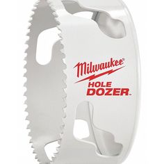 a white hole saw with the milwaukee hole dozer logo on it's side