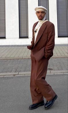 Baggy Suit Mens Fashion, Prom Suits Unique, Prom Fits Men, Prom Suits For Men Unique, Unique Prom Suits, Brown Monochromatic Outfit, Prom Suit And Dress, Aesthetic Male Outfits, Prom Suits For Men