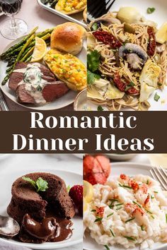 the cover of romantic dinner ideas, with pictures of different foods and drinks on it