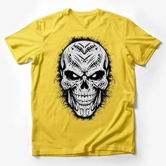 Gothic Skull T-Shirt, Black and White Ink Style, Unisex Graphic Tee, Trendy Urban Streetwear, Dark Aesthetic Fashion Top, Soft Cotton Male T-Shirt Custom graphic T-Shirt.Customize your color Skull Print Crew Neck T-shirt For Streetwear, Casual T-shirt With Skull Graphic Print, Casual Skull Print Crew Neck T-shirt, Casual Crew Neck T-shirt With Skull Print, Skull Screen Print Graphic Tee, Casual Yellow Top For Halloween, Graphic Tee T-shirt With Skull Screen Print, Casual Tops With Skull Graphic Design, Punk Crew Neck Top With Sublimation Print