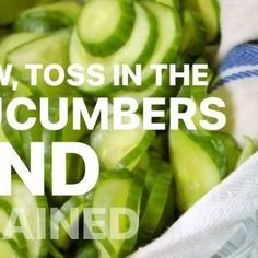 cucumbers in a bag with the words how to toss in the pickle